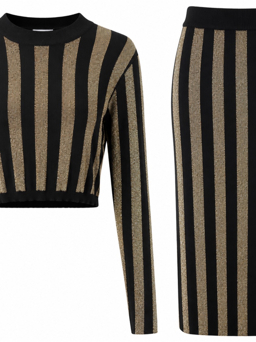 Black and Gold Striped Knit Two-Piece Set